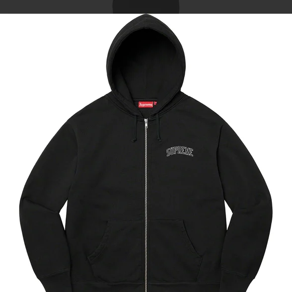 Supreme Black Zip Up Sweater with Cream Graphic